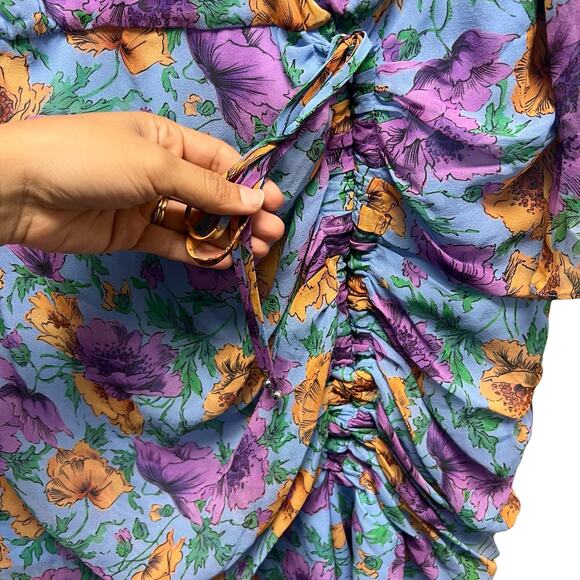 NWT‎ Veronica Beard Sean Silk Mini Dress Lake Blue Multi Ruched Size 20 - Picture 7 of 11